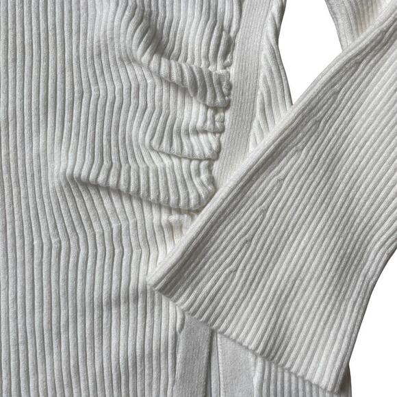 Boston Proper M Side Slit Ruched Sweater | Tunic Flare Ribbed, Off-White $200 - Picture 7 of 9